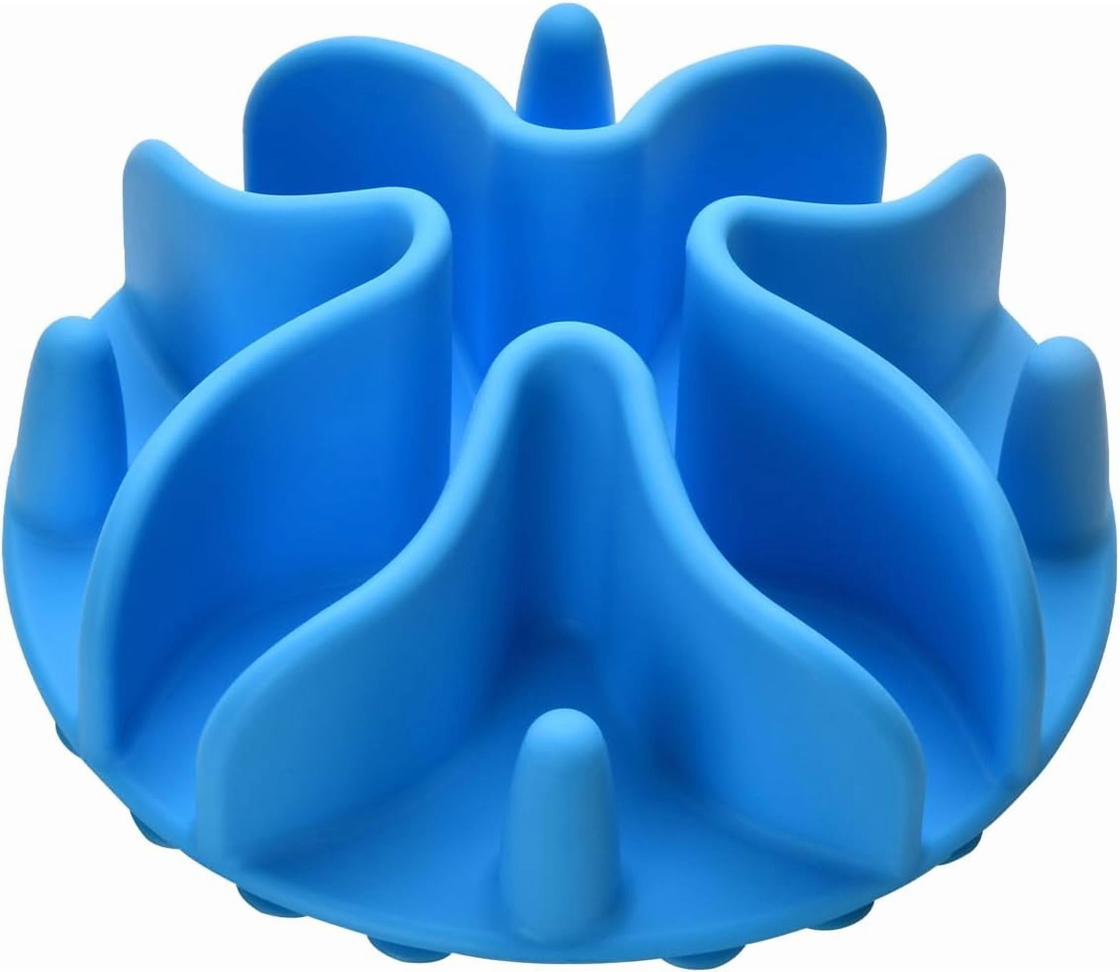 Slow Feeder Dog Bowls Insert, Silicone Slow Feeder Bowl with Strong Suction Cups Perfect for Stainless Steel Glass Ceramic Dog Bowls (Blue, Large Size)