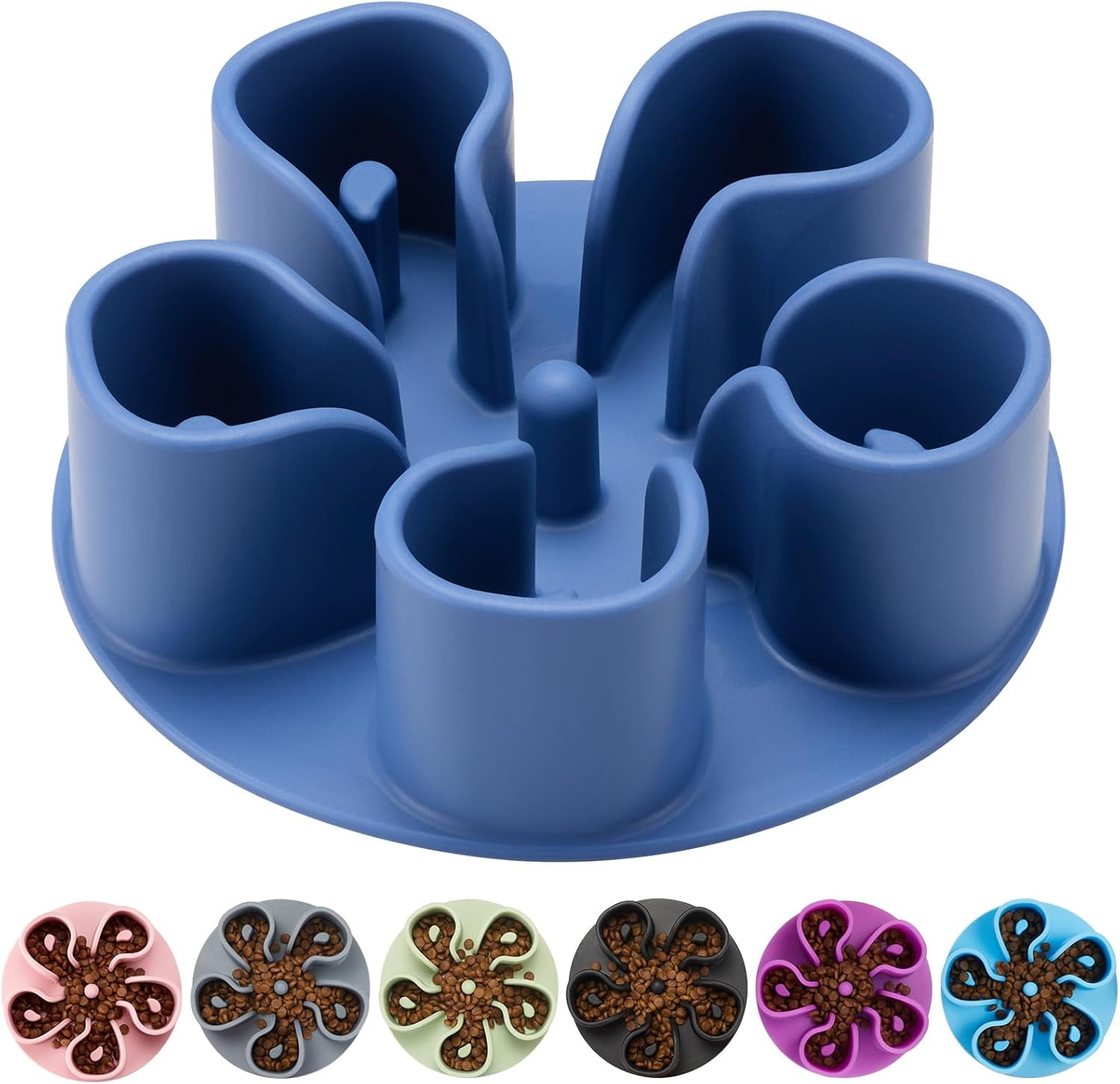 Slow Feeder Dog Bowls Insert,  Soft Silicone Slow Eating Dog Bowl Insert with Suction Cups for Small, Medium and Large Dogs(Darkblue M)