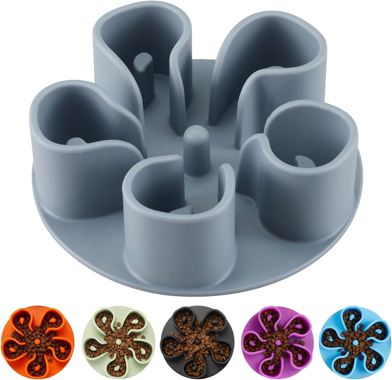 Slow Feeder Dog Bowls Insert,  Soft Silicone Slow Eating Dog Bowl Insert with Suction Cups for Small, Medium and Large Dogs(Grey M)