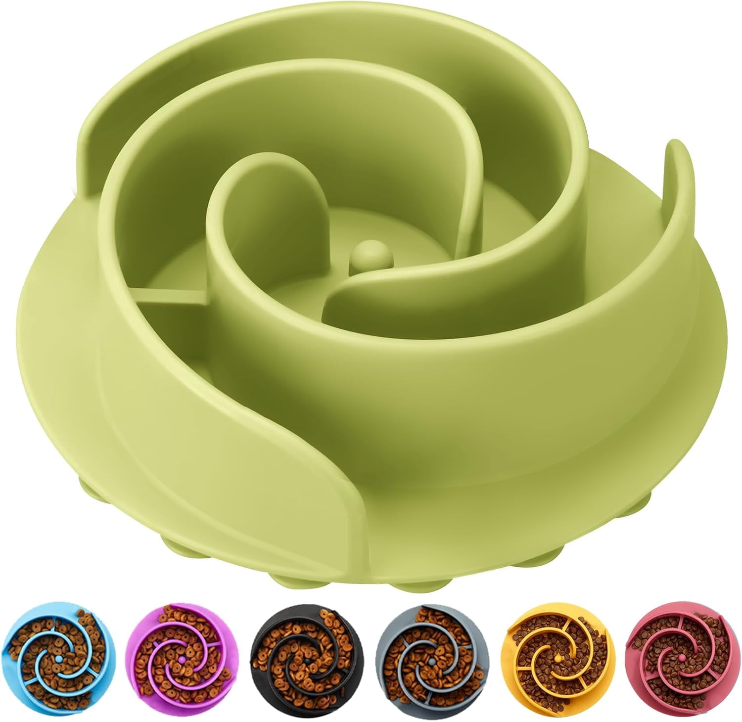 Slow Feeder Dog Bowls Insert,  Soft Silicone Slow Eating Dog Food Bowl for Small, Medium and Large Dogs, Compatible with Regular and Elevated Bowls Green,S