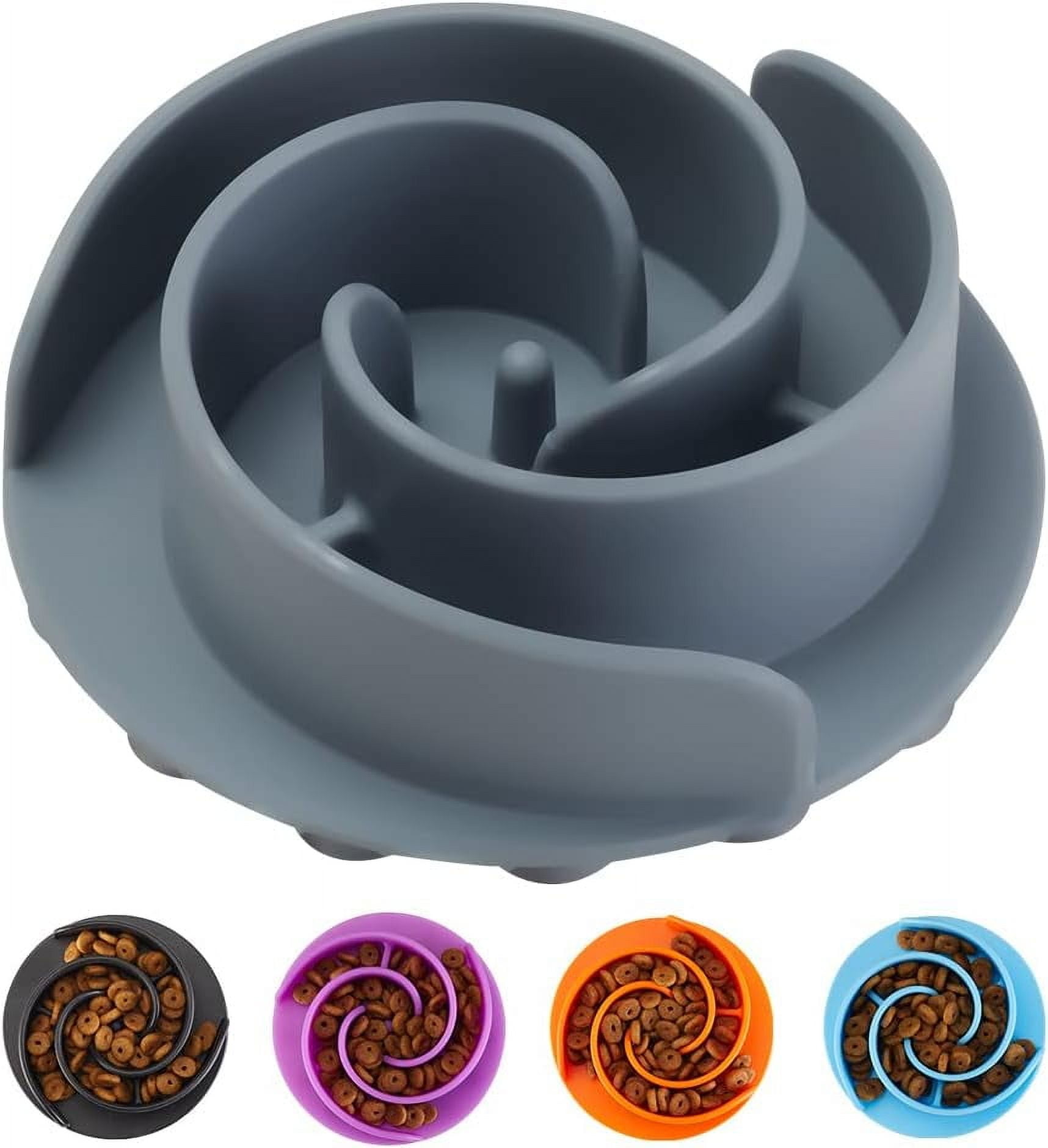 Slow Feeder Dog Bowls Insert,  Soft Silicone Slow Eating Dog Food Bowl for Small, Medium and Large Dogs, Compatible with Regular and Elevated Bowls Grey,S