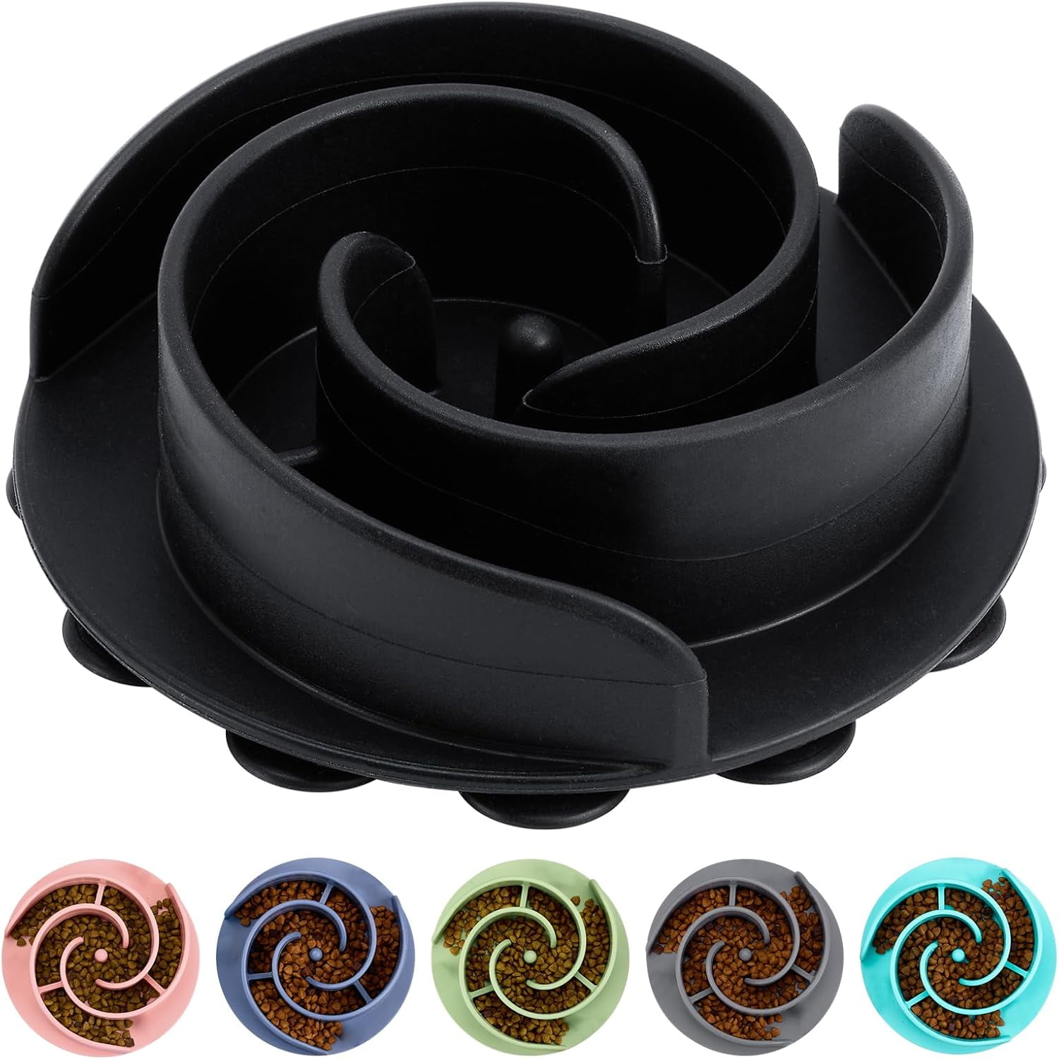 Slow Feeder Dog Bowls Insert,  Soft Silicone Slow Eating Feeder Insert with Suction Cups for Small, Medium and Large Dogs, Fit into Basic and Elevated Dog Bowls, Black Black,S