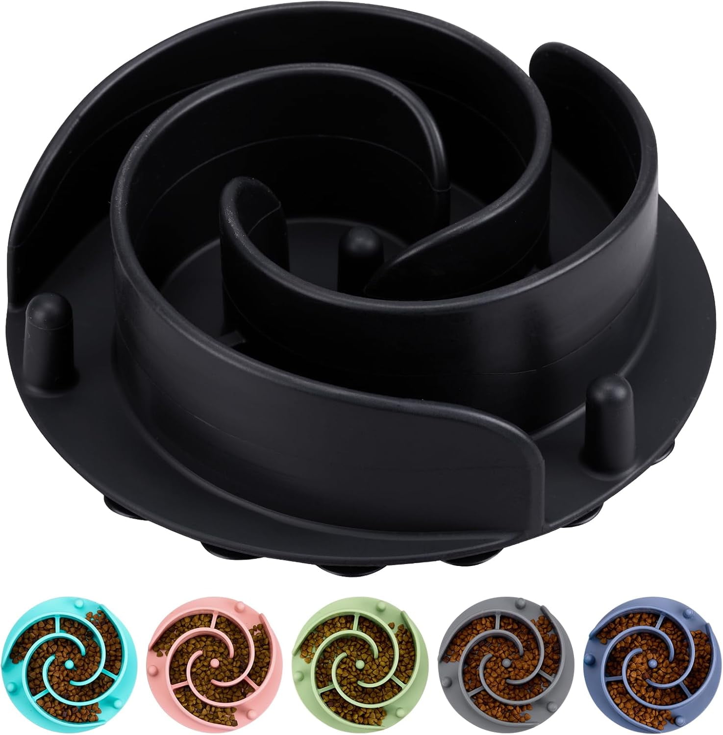 Slow Feeder Dog Bowls Insert,  Soft Silicone Slow Eating Feeder Insert with Suction Cups for Small, Medium and Large Dogs, Fit into Basic and Elevated Dog Bowls, Black Black,XL