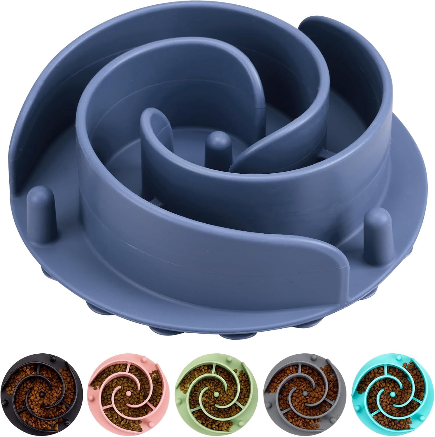 Slow Feeder Dog Bowls Insert,  Soft Silicone Slow Eating Feeder Insert with Suction Cups for Small, Medium and Large Dogs, Fit into Basic and Elevated Dog Bowls, Dark Blue Dark Blue,L
