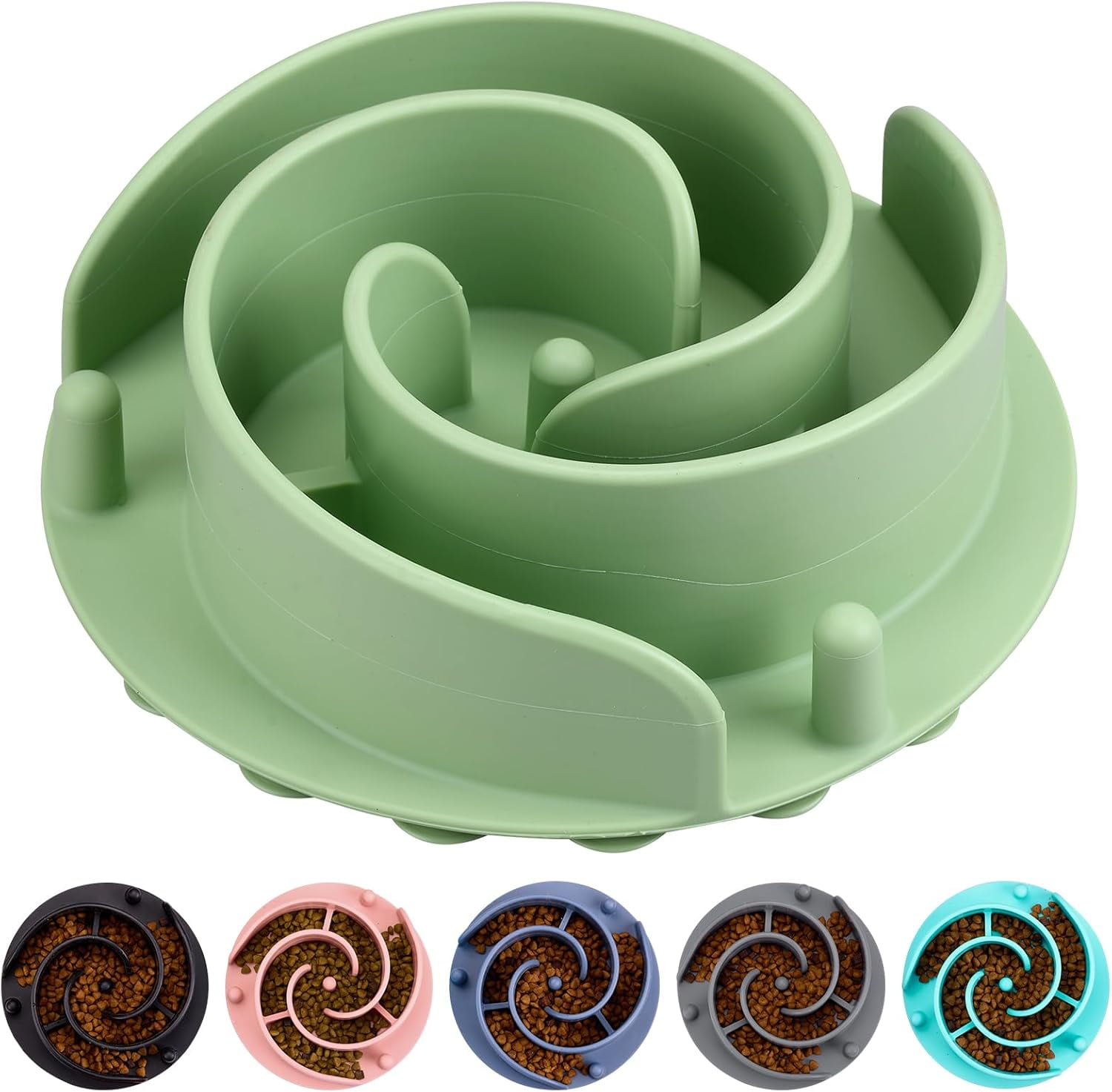 Slow Feeder Dog Bowls Insert,  Soft Silicone Slow Eating Feeder Insert with Suction Cups for Small, Medium and Large Dogs, Fit into Basic and Elevated Dog Bowls, Green Green,L