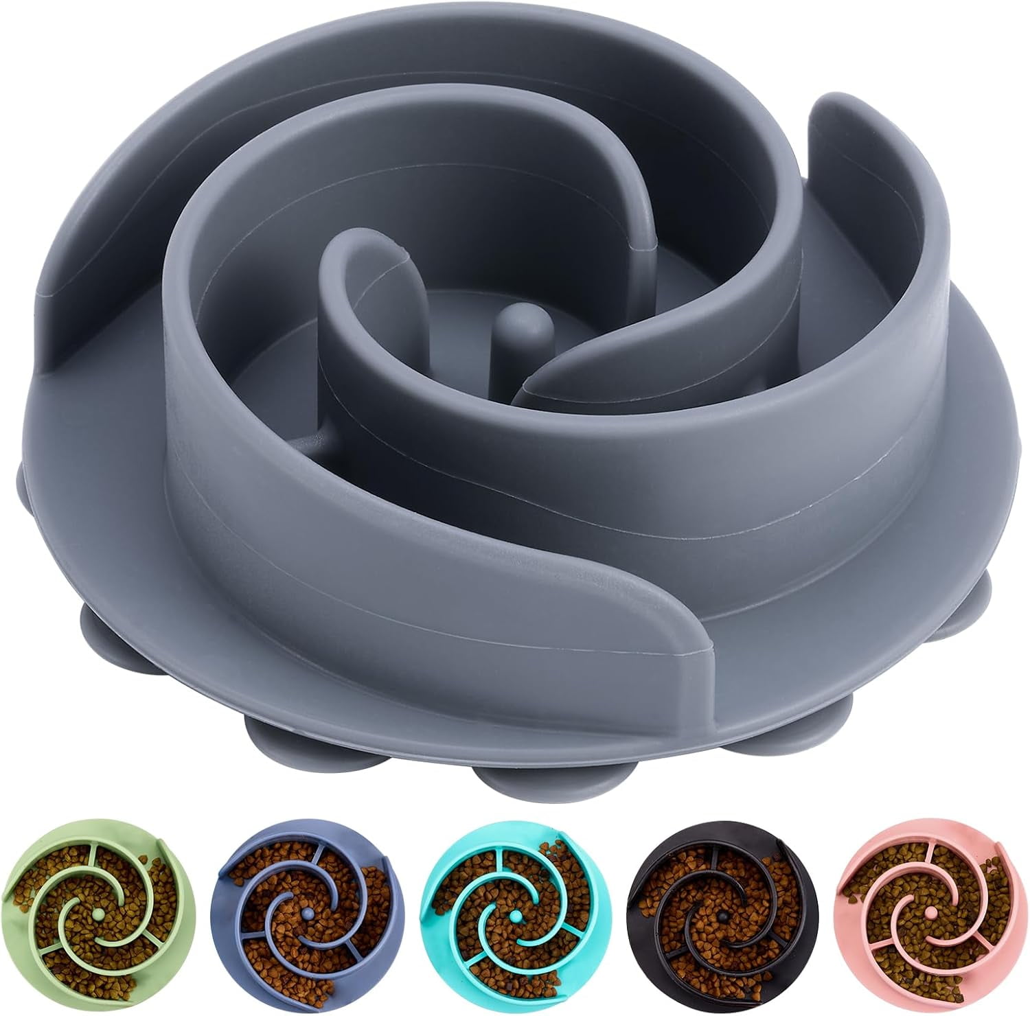 Slow Feeder Dog Bowls Insert,  Soft Silicone Slow Eating Feeder Insert with Suction Cups for Small, Medium and Large Dogs, Fit into Basic and Elevated Dog Bowls, Grey Grey,S