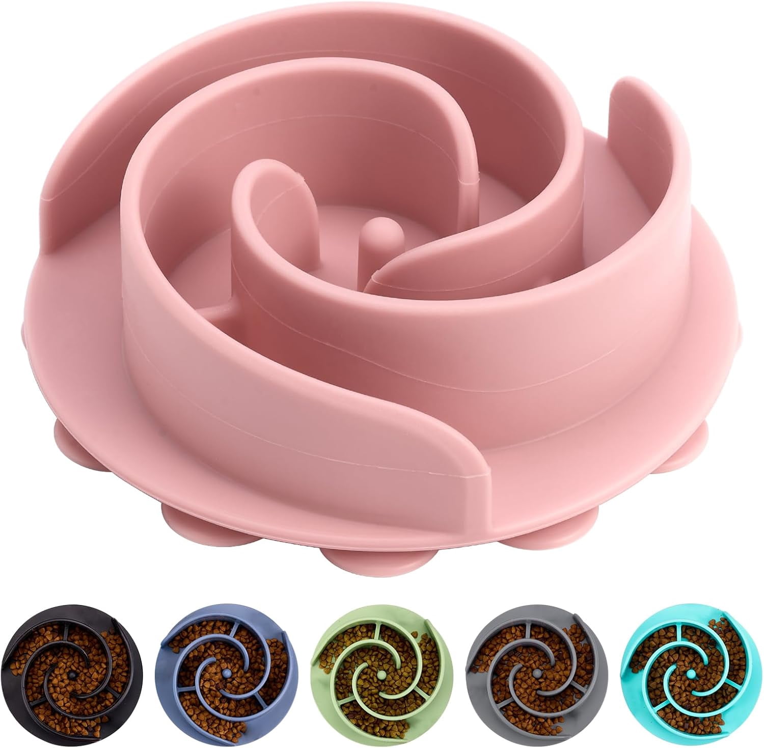 Slow Feeder Dog Bowls Insert,  Soft Silicone Slow Eating Feeder Insert with Suction Cups for Small, Medium and Large Dogs, Fit into Basic and Elevated Dog Bowls, Pink Pink,S