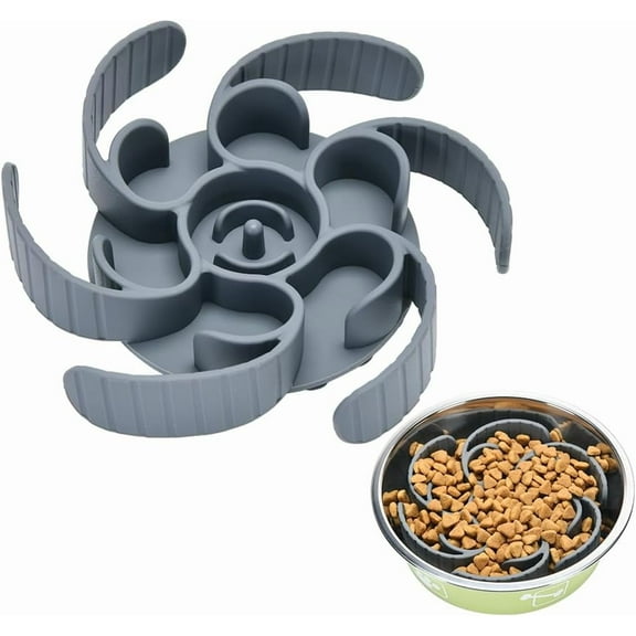 Slow Feeder Dog Bowls Insert,Third Generation upgradedSuper Firm Eating Bowl（Cuttable） for Large Breed and Medium Small Size Compatible with Regular Elevated Metal Glass Dog Bowl (Gray)