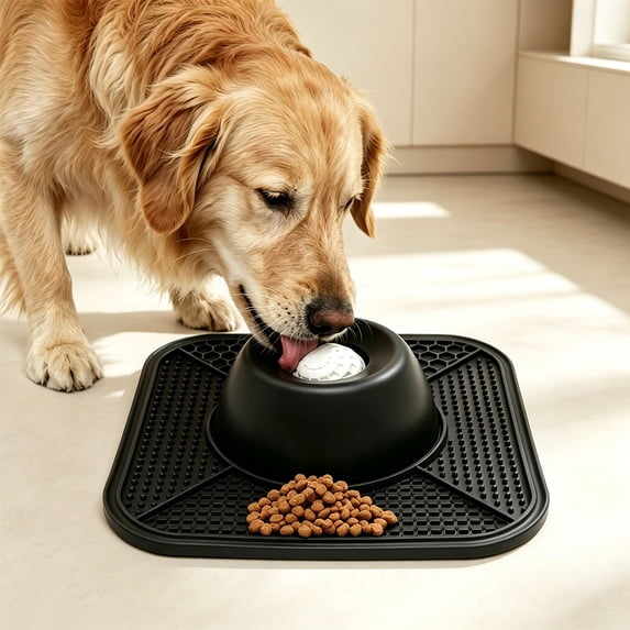 Slow Feeder Dog Bowls & Lick Mat for Liquid and Thick Treat, Anti-Slip Dog Lick Bowl with Interactive Rolling Ball, Pup Licking Toy for Large Medium Small Dogs and Cats Blue