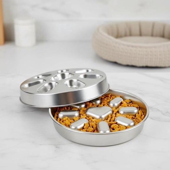 Slow Feeder Dog Bowls with Non-Slip Mat, Stainless Steel Metal Slow Feeder, Pet Bowl for Fast Eaters, Slows Down Eating, Dishwasher Safe, Anti-Gulping Dog Bowl
