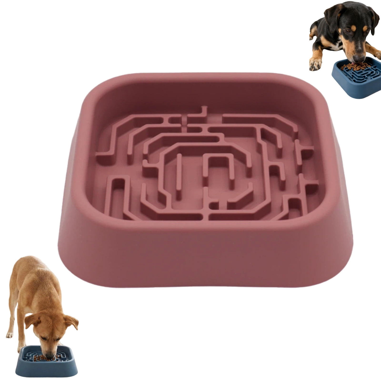 Slow Feeder Dog Bowls, Puzzle Silicone Dog Feeding Bowls with Suction Cups, Anti-Choking, Non-Slip Design, Reduces Boredom, Anxiety for Medium to Small Dogs & Cats