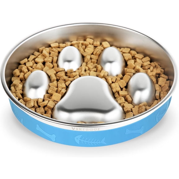 Slow Feeder Dog Bowls Stainless Steel,2 Cups Blue Non-Slip for Small & Medium Sized Dogs,Slow Down Eating Dog Bowl for Fast Eaters
