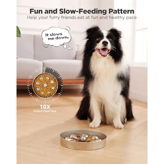 Slow Feeder Dog Bowls – Stainless Steel Non-Slip Metal Bowl for Slow Feeding, 5 Cups Large Capacity, Double-Sided Design for Dry, Wet, or Raw Food, Ideal for Small, Medium, Large Dogs