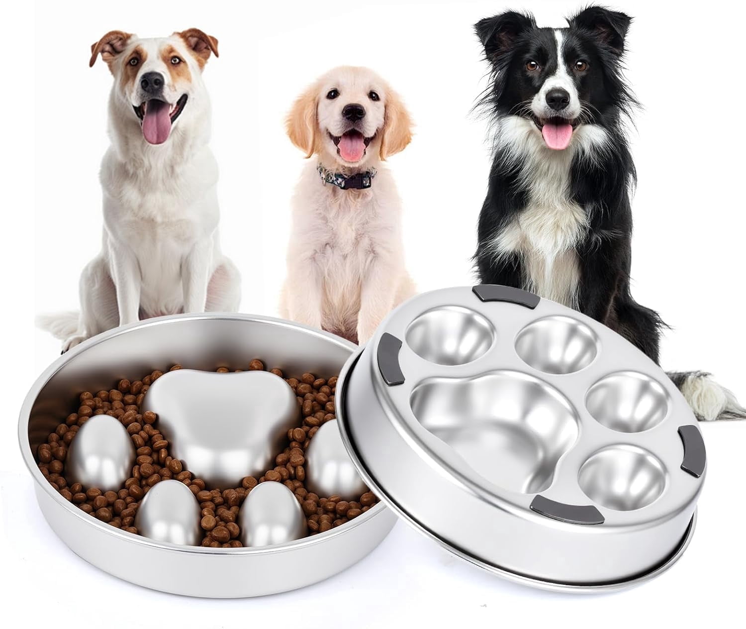 Slow Feeder Dog Bowls，Novery Slow Feeder Dog Bowl - 2 Cups Stainless Steel Dog Slow Feeder Bowl, Metal Non-Slip Lick Plate, Puzzle Maze Dish For Medium Small Sized Breeds