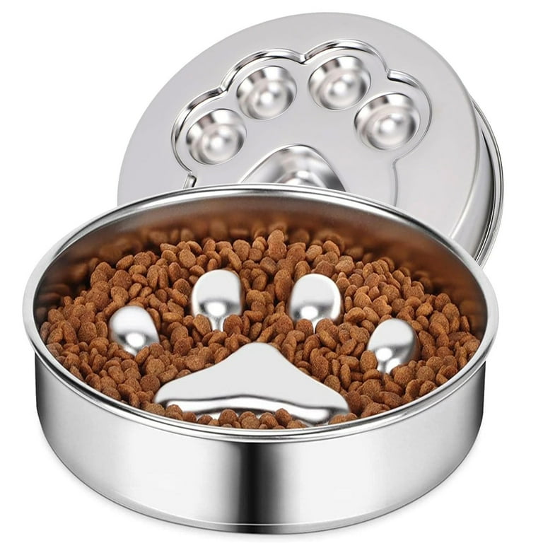 Slow Feeder Dog Bowls Stainless Steel with Non-Slip Silicone Base