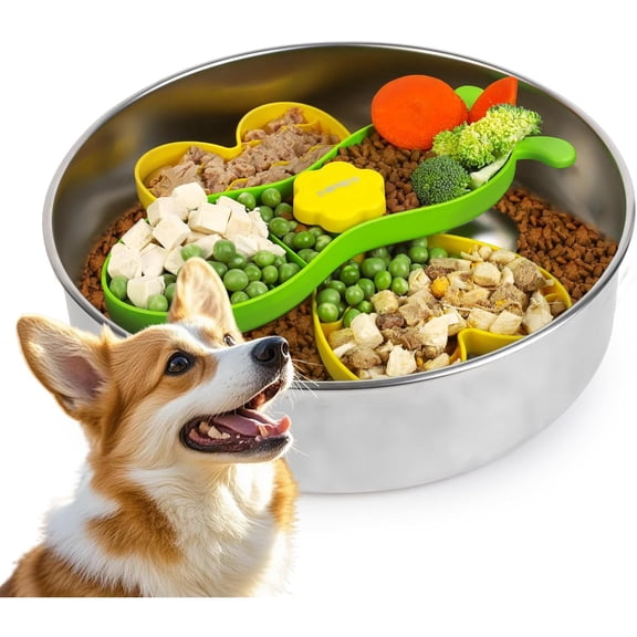 Slow Feeder Dog Bowls for Large Dogs, Stainless Steel Pet Bowls Suitable for Dry, Wet, and Raw Food, Detachable Puzzle Toy for Food Training