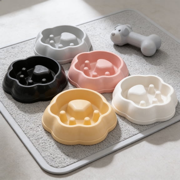 Slow Feeder Dog & Cat Bowl | Anti-Choke, Anti-Bloat Design | Food-Grade Plastic, Paw Print Raised Interior, Easy Clean, 20x19x4.5cm | Pink, Yellow, White, Gray, Black