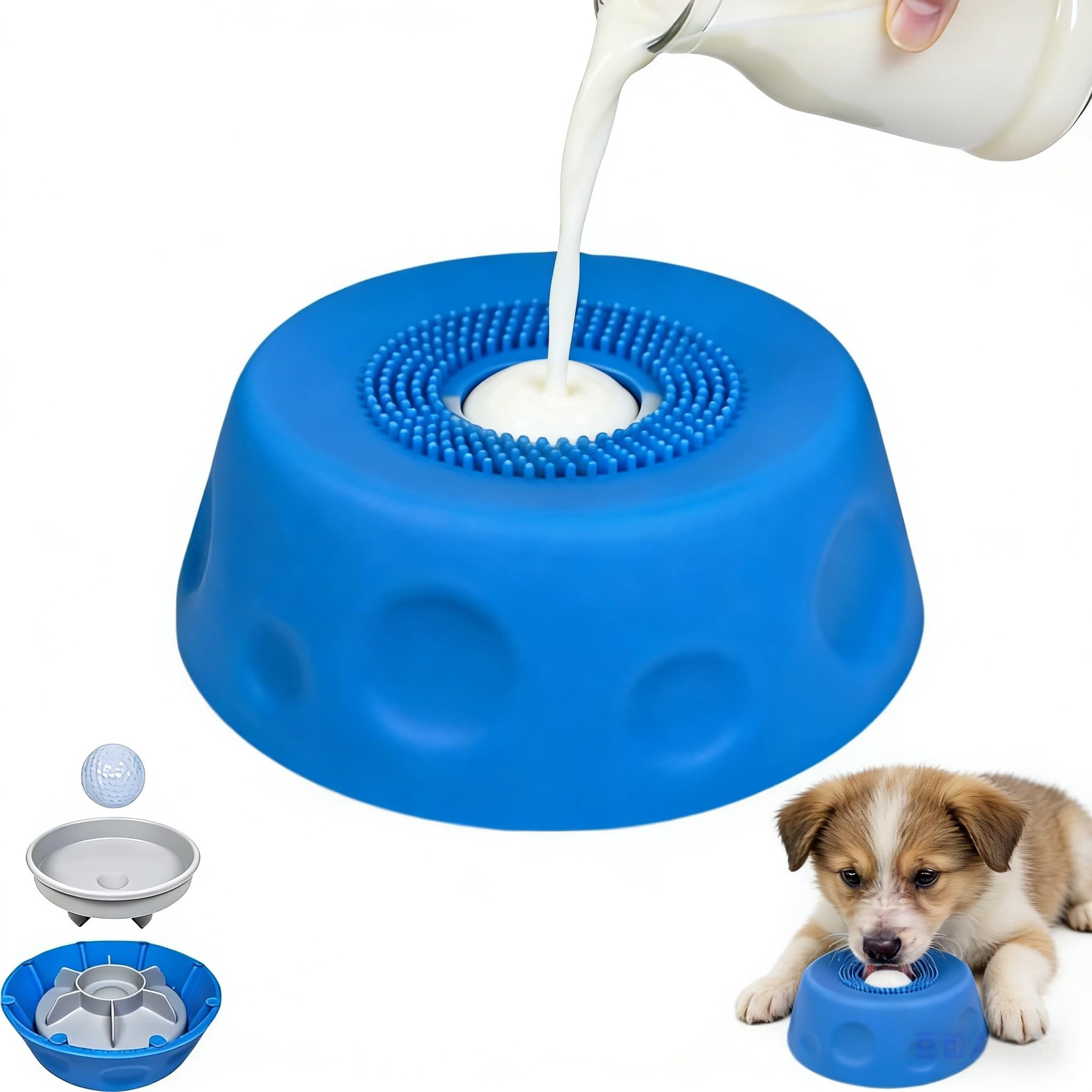Slow Feeder Dog Lick Bowl – Dog Lick Ball for Treats and Wet Food, for Dogs and Cats(Blue)