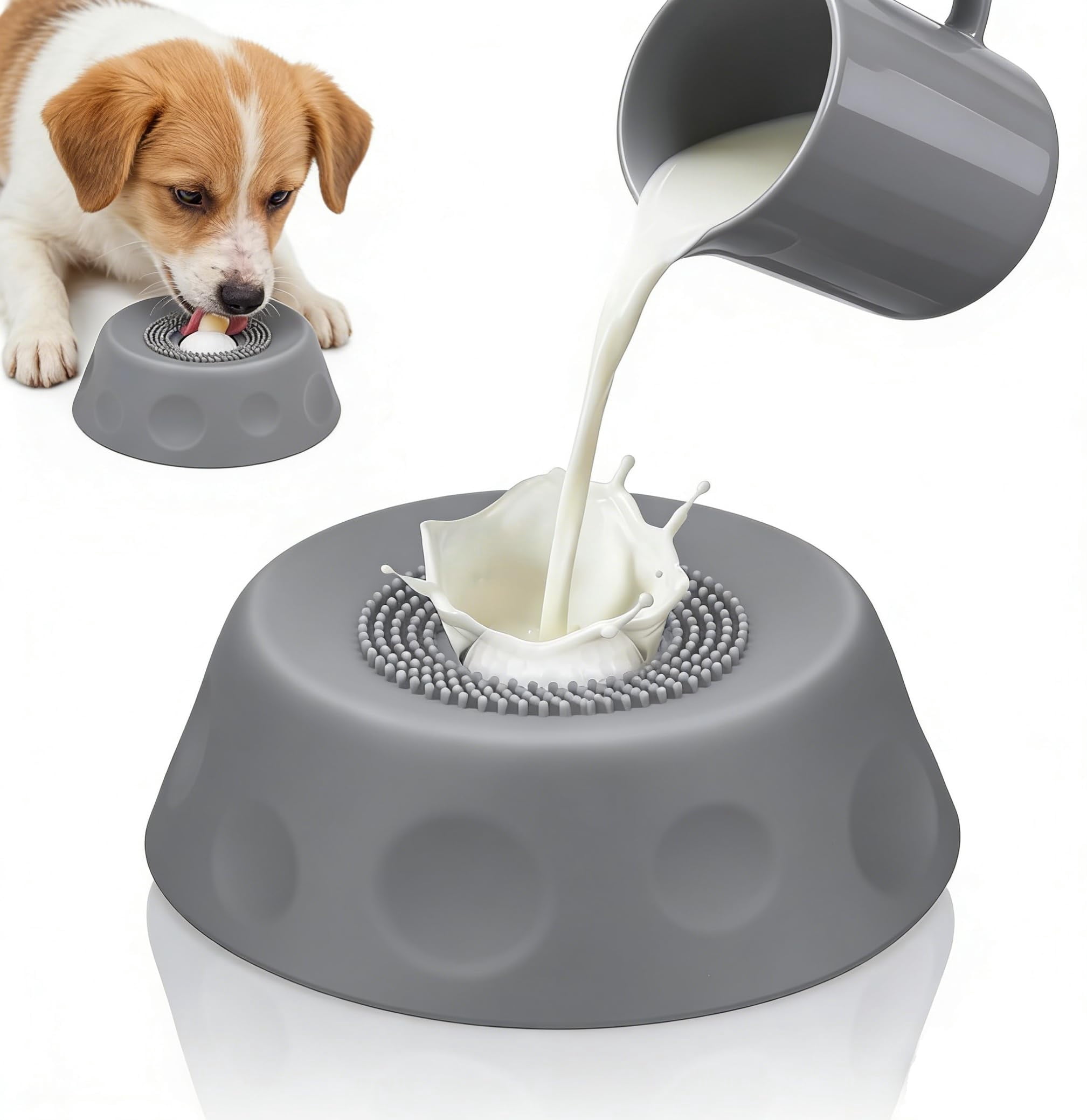 Slow Feeder Dog Lick Bowl – Dog Lick Ball for Treats and Wet Food, for Dogs and Cats(Grey)