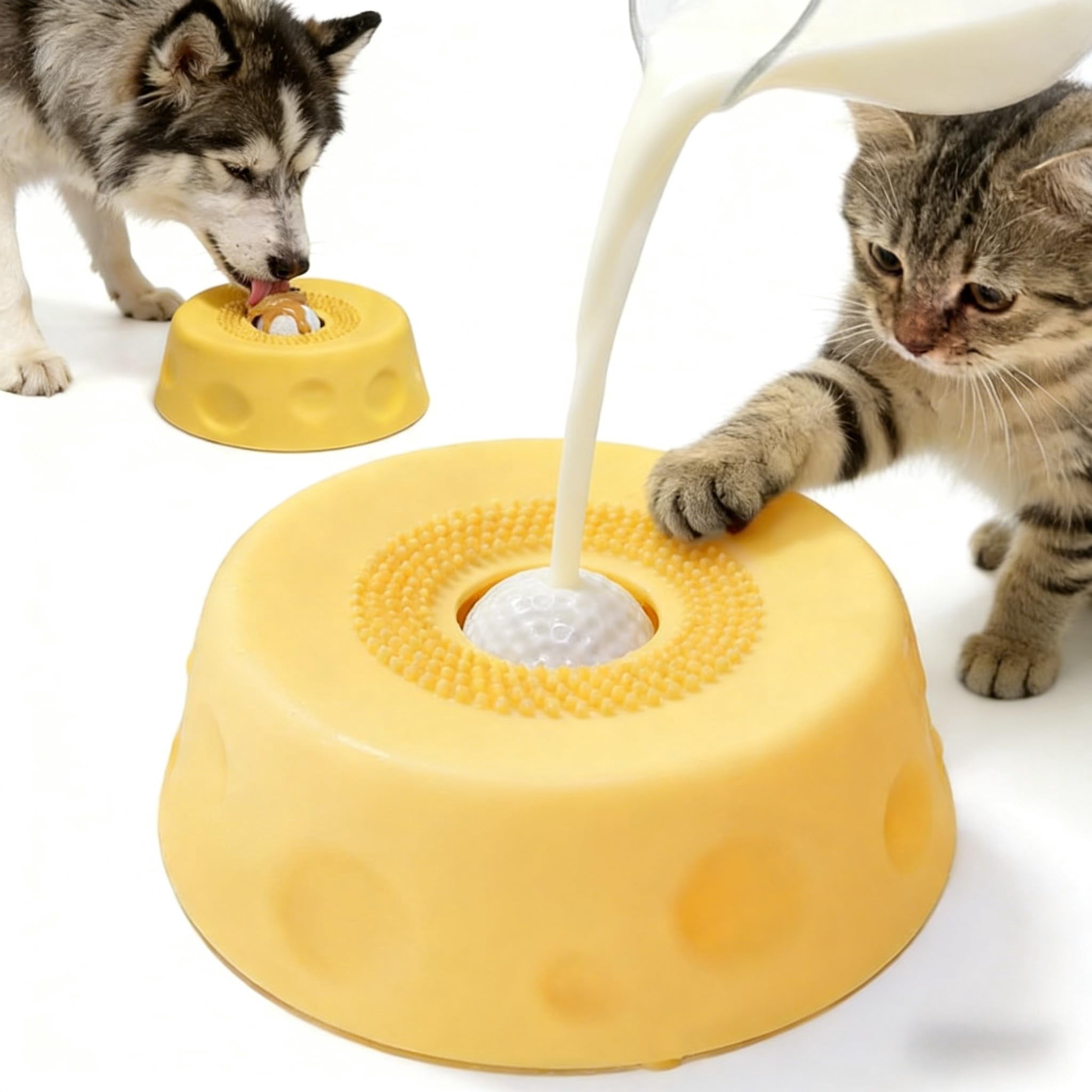 Slow Feeder Dog Lick Bowl – Dog Lick Ball for Treats and Wet Food, for Dogs and Cats(Yellow)