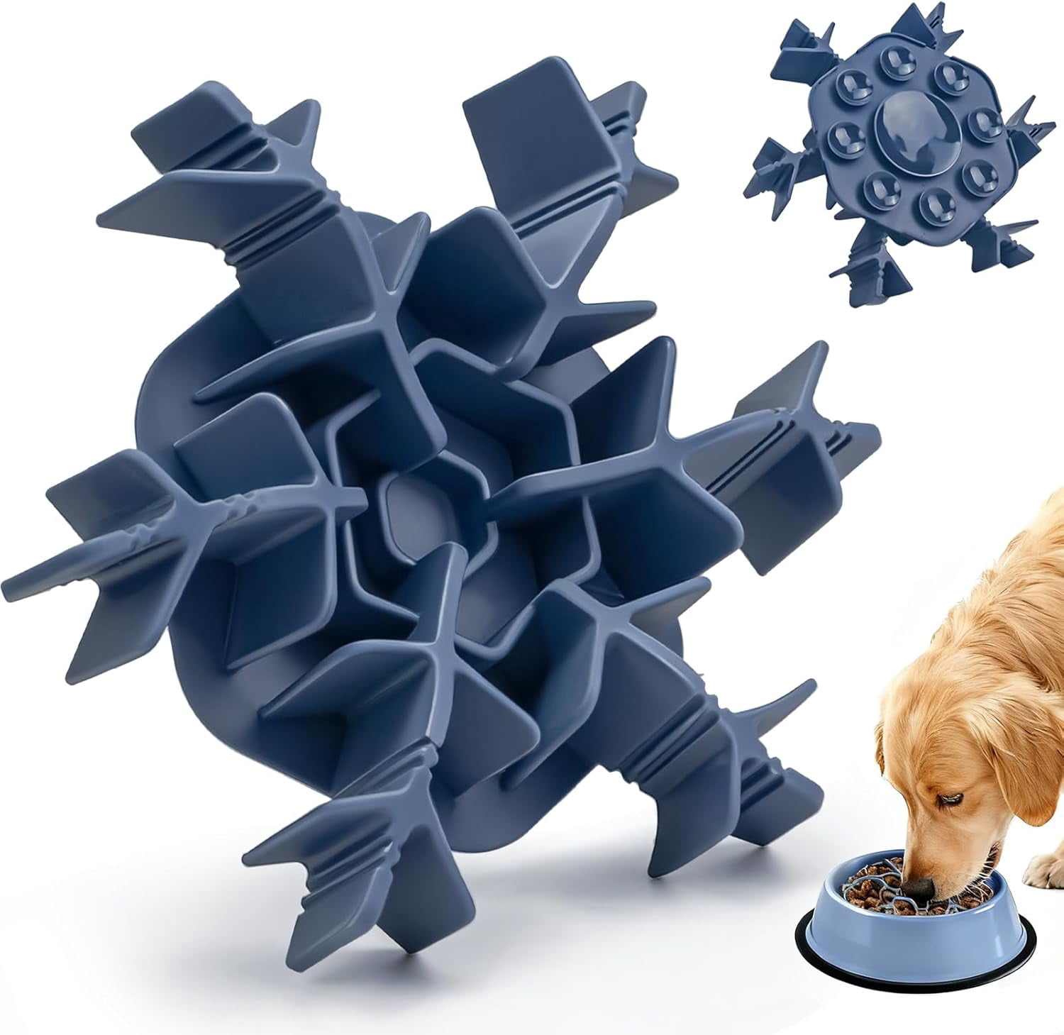 Slow Feeder Insert for Dog Bowl,  100% Food-Grade Silicone Slow Feeder Insert Fits Large Medium Small Size Dogs, Compatible with Regular & Elevated Bowls, Helps Prevent Digestive Issues, Blue