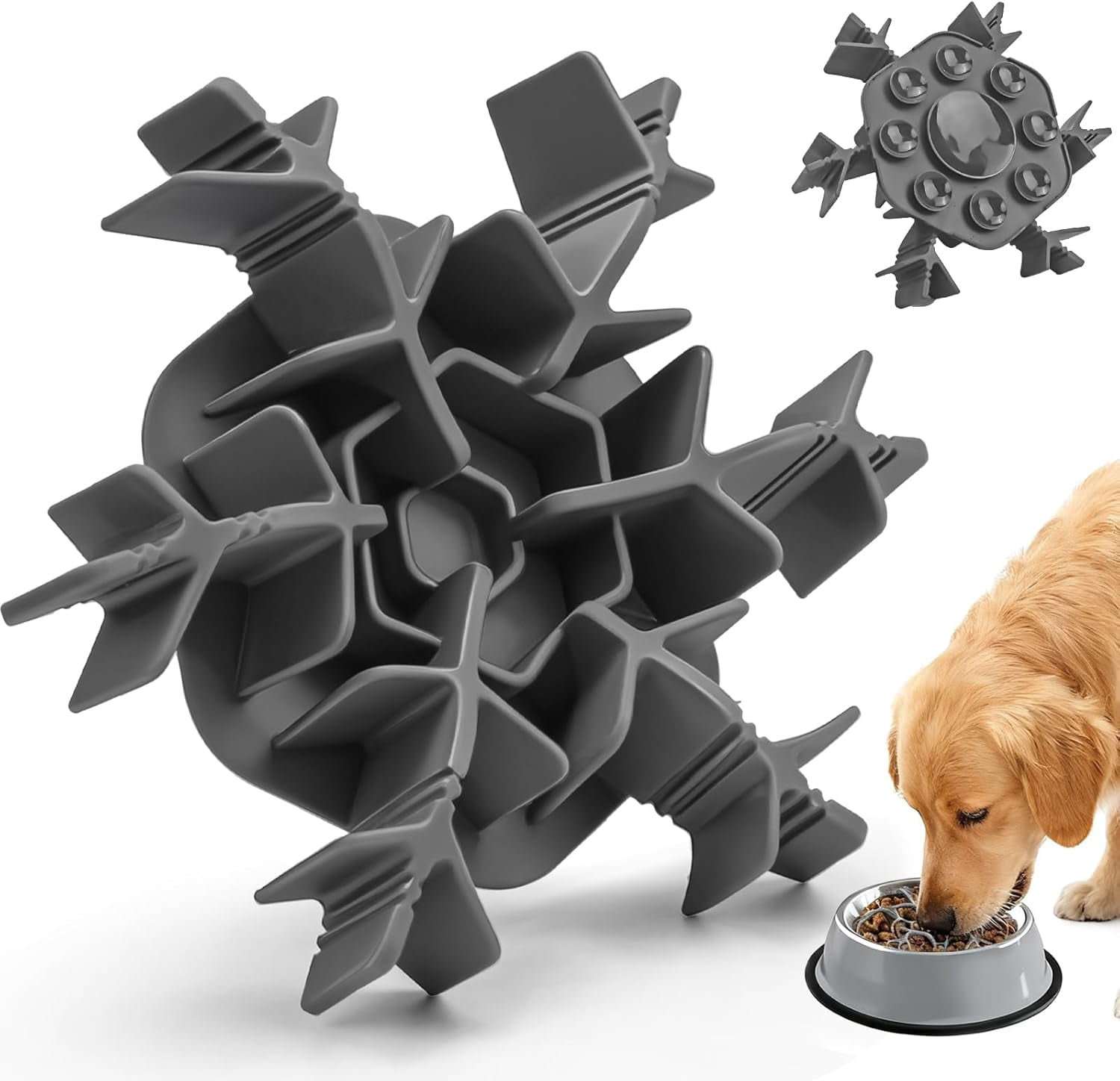 Slow Feeder Insert for Dog Bowl,  100% Food-Grade Silicone Slow Feeder Insert Fits Large Medium Small Size Dogs, Compatible with Regular & Elevated Bowls, Helps Prevent Digestive Issues, Gray