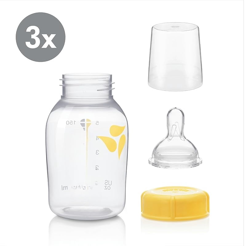 Slow Flow Feeding & Storage Bottles, 3 Pack of 5 Ounce Bottle with Nipple, Lids, Wide Base Collars, and Travel Caps, Made Without BPA