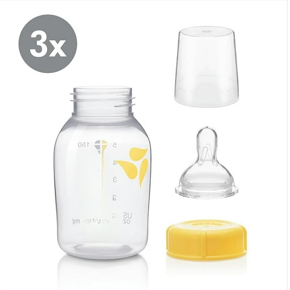 Slow Flow Feeding & Storage Bottles, 3 Pack of 5 Ounce Bottle with Nipple, Lids, Wide Base Collars, and Travel Caps, Made Without BPA