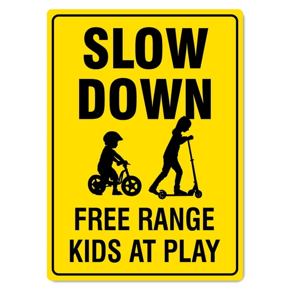 Slow Down Free Range Kids At Play Sign Child Safety Signs Metal Tin Sign Caution Danger Safety Security Warning Notice Signs (Aluminum) Size: 12 x 16 inch