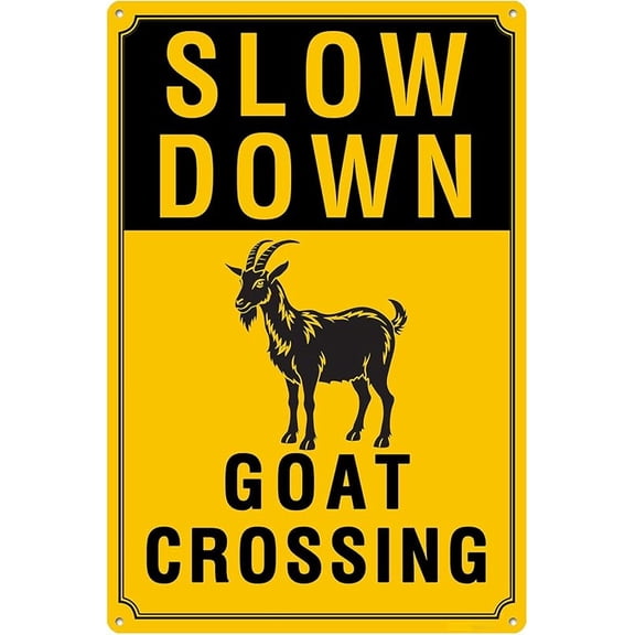 Slow Down - Goats Crossing Sign, Durable Aluminum, 8x12 Inches, Rust-Resistant, Easy to Install, Ideal for Streets, Driveways, Wall Art, and Outdoor Decor