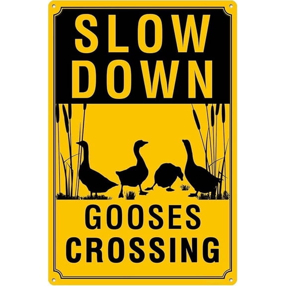 Slow Down - Gooses Crossing Sign, Durable Aluminum, 8x12 Inches, Rust-Resistant, Easy to Install, Ideal for Streets, Driveways, Wall Art, and Outdoor Decor