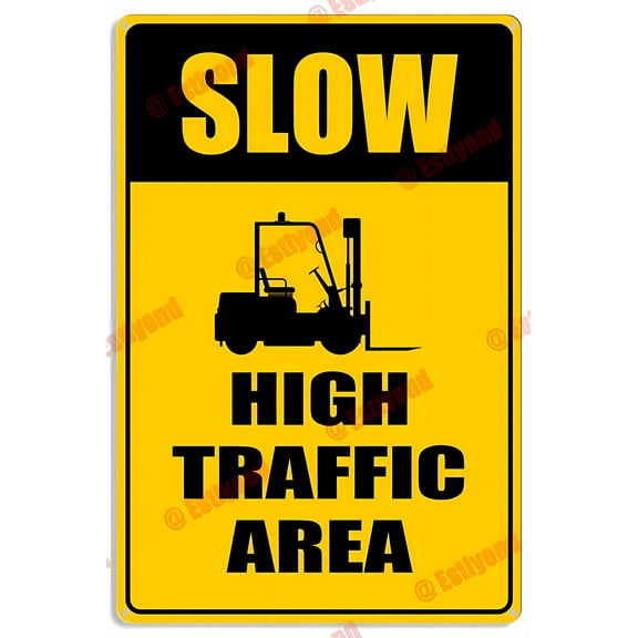 Slow High Traffic Area Aluminum Sign - 8"x12", Caution Warning Decor for Roads, Intersections, Busy Zones