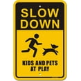 thumbnail image 1 of Slow Down Kids and Pets at Play Signs, 18" x 12" Reflective Metal Safety Sign for Neighborhood Driveway or Yard, 40Mil Rust Free Aluminum Weather Resistant Waterproof, 1 of 5