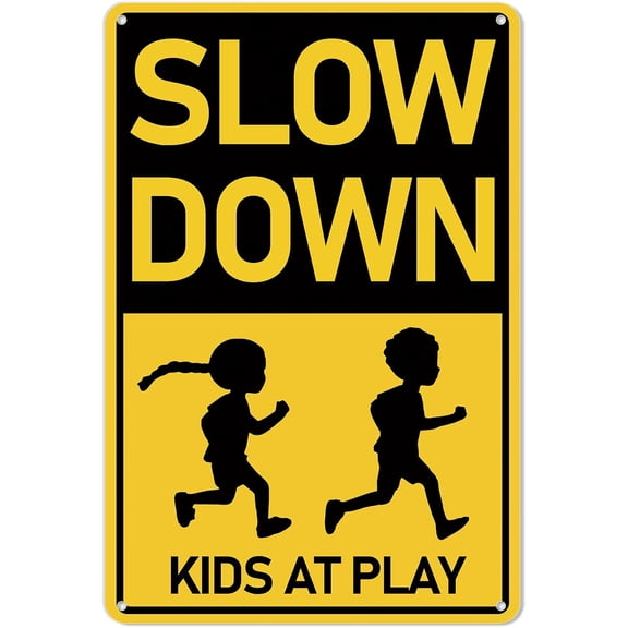 Slow Down Kids at Play Road Safety Sign, 12x8 Inches for Neighborhoods Rust Free Aluminum Metal Weather Resistant Waterproof Durable Ink Easy to Mount (039)