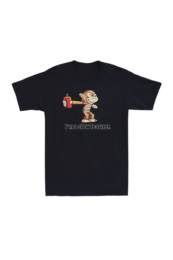 Slow Learner Monkey Humor Retro Cute Cartoon Inspired Graphic Unisex T-Shirt, up to size 5XL