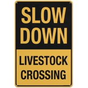 Slow Down Livestock Crossing Farm Animala Traffic Metal Sign 8x12 Inch for Farm Ranch Rural Road Countryside Yard Street Home Business Outdoor Indoor Domestic Animala Crossing Reminder Marker Notice