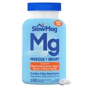 SlowMag Muscle + Heart Magnesium Chloride with Calcium Supplement to Support Muscle Relaxation, Occasional Muscle Cramping & Heart Health, High Absorption, 180 Count
