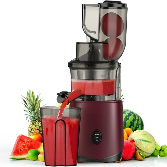 laraVist 200W Slow Masticating Juicer, Quiet, Dual Feed Chutes, Red