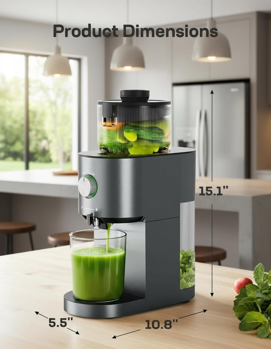Slow Masticating Cold Press Juicer Machines, High  Yield, -Feeding with 5.4 Large Chute for Whole Vegetables Fruits