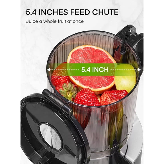 Slow Masticating Juicer with 5.4 Inch Feed Chute, 250W Cold Press for Whole Fruits and Vegetables, Easy to Clean
