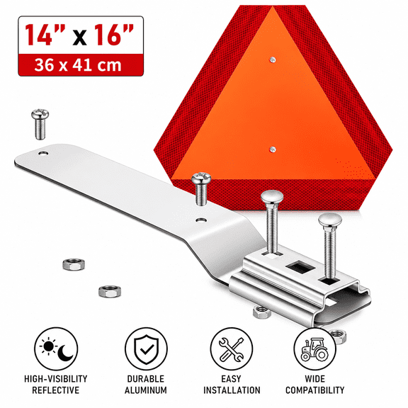 Slow Moving Vehicle Sign, 14x16" Aluminum SMV Reflective Triangle Sign with Mounting Bracket for Tractor Golf Cart