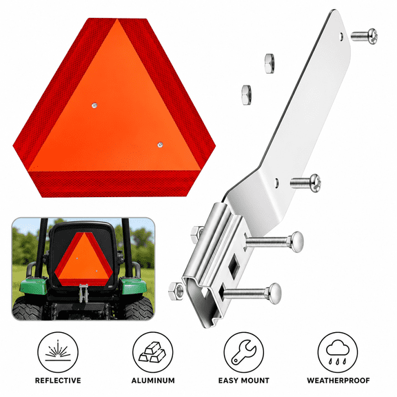 Slow Moving Vehicle Sign with Mounting Bracket, 14x16" Aluminum Triangle SMV Warning Reflective Decal for Tractor, Golf Cart