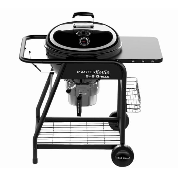 Slow 'N Sear MasterKettle Charcoal Grill and Smoker with EasySpin Grate, Grill Cart, and Built-In Side Table
