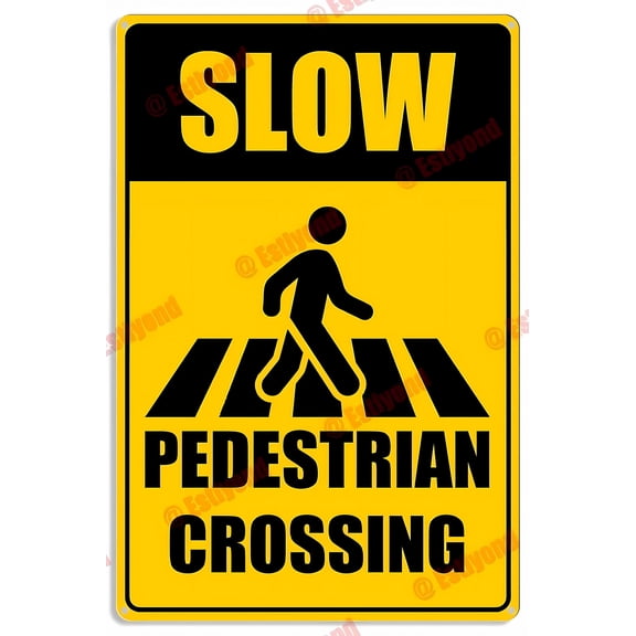 Slow Pedestrian Crossing Aluminum Sign - 8"x12", Caution Warning Decor for Streets, Crosswalks, Residential Zones