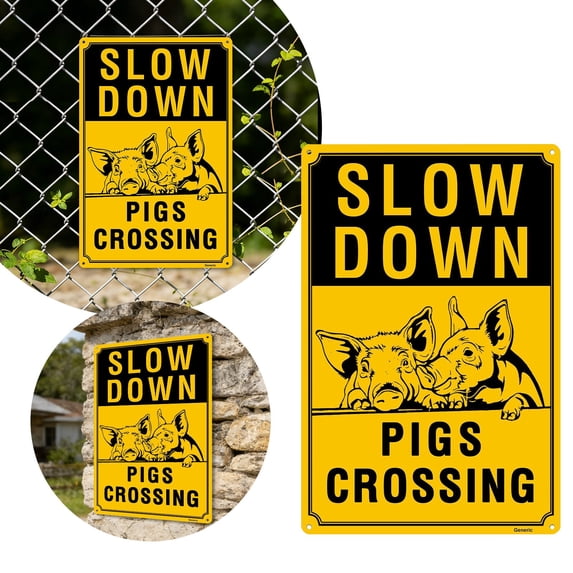 Slow Down Pig Crossing Sign, Aluminum Sign 8x12 Inch | Eye-Catching, Durable, Rust-Resistant | Easy to Install Indoor/Outdoor Decor, Wall Art & Wildlife Awareness Sign