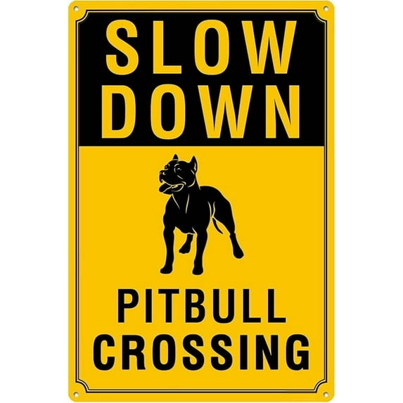 Slow Down - Pitbull Crossing Sign, Durable Aluminum, 8x12 Inches, Rust-Resistant, Easy to Install, Ideal for Streets, Driveways, Wall Art, and Outdoor Decor