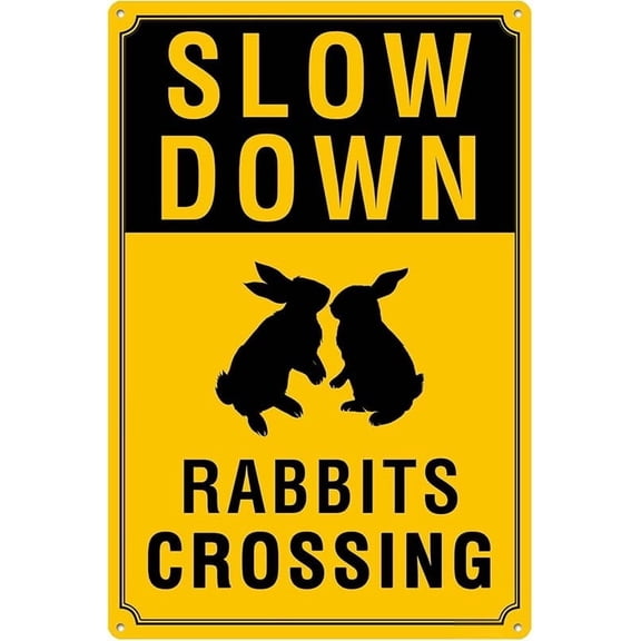 Slow Down - Rabbit Crossing Sign, Durable Aluminum, 8x12 Inches, Rust-Resistant, Easy to Install, Ideal for Streets, Driveways, Wall Art, and Outdoor Decor