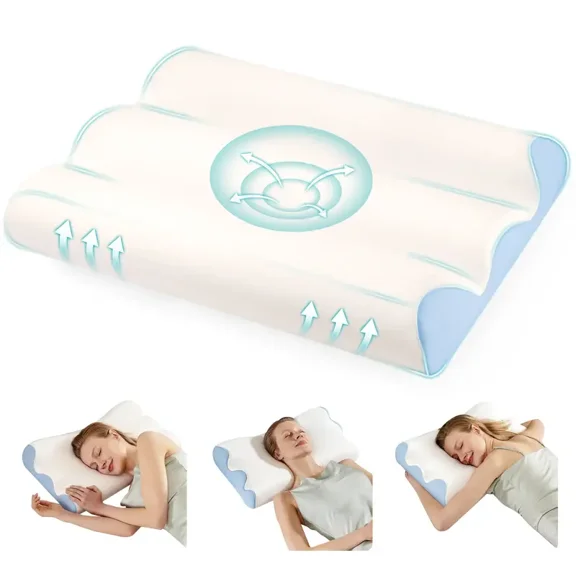 Slow Rebound Memory Foam Pillow Queen – Ergonomic Contoured Design for Neck Pain Relief, Dual Height & Arm Grooves, Breathable Washable Cover