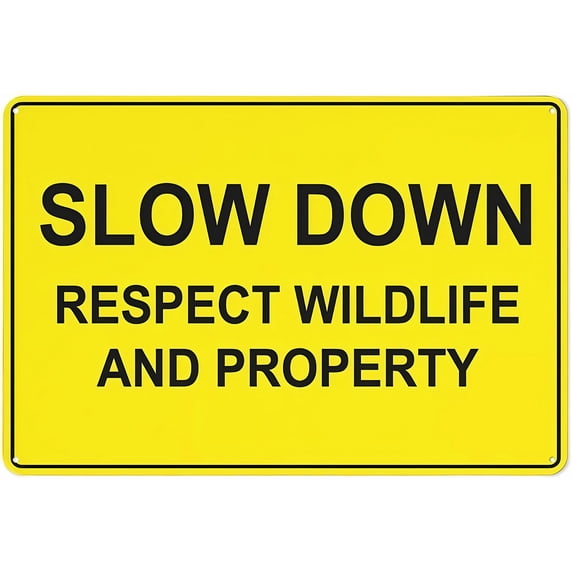 Slow Down Respect Wildlife and Property Bright Yellow Sign - 8"x12" Aluminum Sign Pre-Drilled Holes for Easy Mounting Indoor Outdoor, Roadside, Wildlife Safety