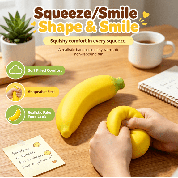 Slow Rising Banana Stress Relief Toys for Adults,Fun Fidget Sensory Toys for Anxiety Relief and Focus, Soft Pinch and Release Novelty Gift